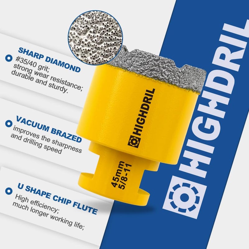 HIGHDRIL Diamond Core Drill Bit - 6"(152mm) with 5/8-11 Thread Dry Drilling for Porcelain Tile Ceramic Granite Marble Stone Masonry Brick - Image 3